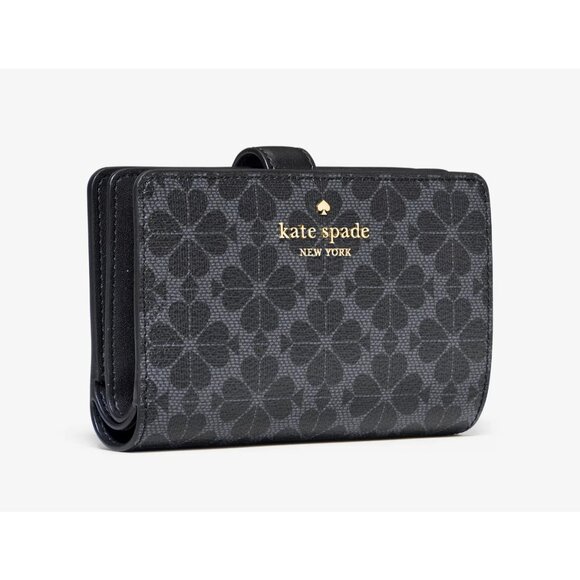 kate spade new york Handbags - New Kate Spade Signature Spade Flower Medium Compact Bifold Wallet Black